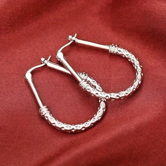 925 Sterling Silver Drop Hoop Earrings - Picture 6 of 8